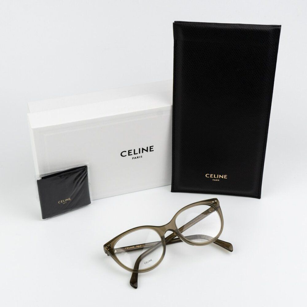 NEW Celine CL50068I 093 CELINE THIN Shiny Transparent Khaki Eyeglasses - Picture 9 of 10